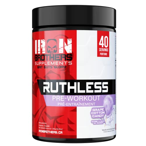 Iron Brothers Ruthless Preworkout Powder for Women & Men | Creatine-Free Nitric Oxide Booster | Energy & Focus | Natural Workout Supplement, Bulk Pre-Workout | 40 Servings (Grape Cotton Candy)