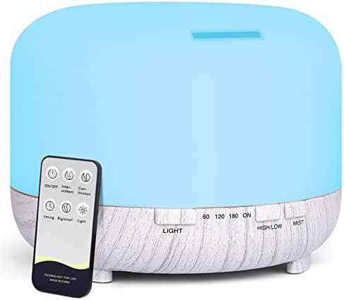 Essential Oil Diffuser for Large Room: 500ml Aromatherapy Ultrasonic Air Humidifier with Remote Control for Home - Aroma Cool Mist Vaporizer with LED Light & Timer for Bedroom Office