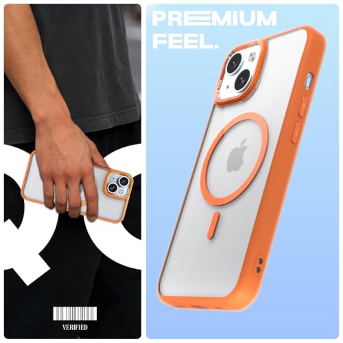 Image of Pikkme Back Cover for iPhone 15 Plus | Shockproof | Mag-Safe Compatible | Hard Transparent Back | Premium Raised Camera Protection | Bumper Case (Orange Mag-Safe)