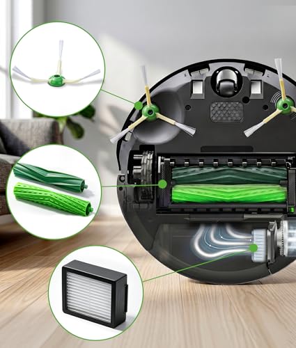 Image of Replacement Parts Compatible with Roomba iRobot i7 i7+ i3 i3+ i4 i4+ i5 i5+ i6 i6+ i8 i8+ E5 E6 E7 I,E and Plus Version,1set of Rubber Brushes & 3 HEPA Filter & 3 Edge-Sweeping Brushes