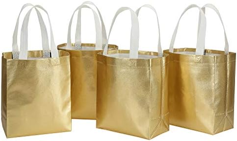 Tosnail Set of 40 Glossy Gold Grocery Bags, Reusable Party Bags, Non-Woven Gift Bags, Present Bag Gift Bag for Weddings, Birthdays, Event, Favour Baby Shower