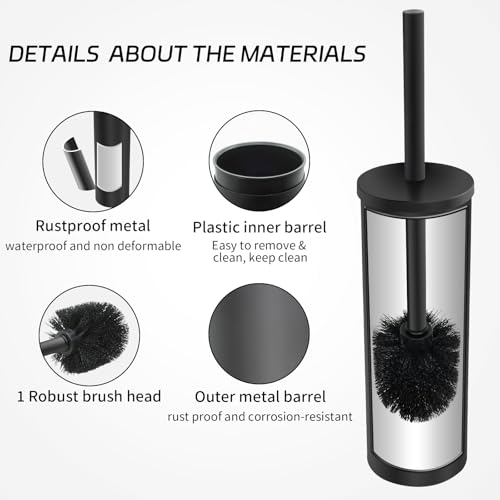 Image of Stainless Steel Toilet Brush with Holder Set for Bathroom Storage and Organization Toilet Bowl Cleaner Brush and Holder (1, Black)