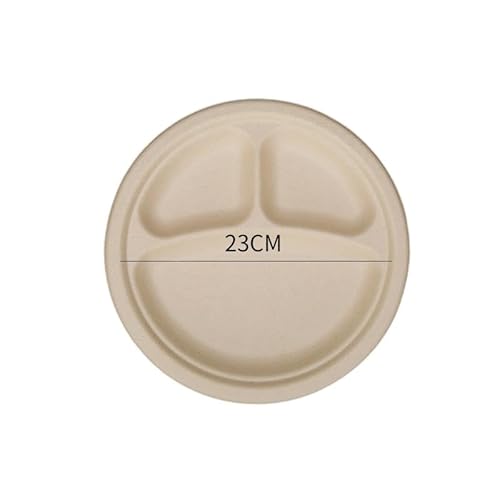 GIZMAC 紙皿 ペーパープレート ディナープレート 仕切り付 100%堆肥化可能 高耐久 使い捨てプレート 50枚パック 環境に優しい 生分解性 バガス ナチュラルブ (素質,9インチ)