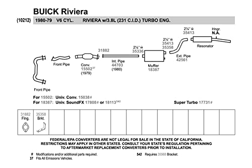 Image of Walker 44703 Exhaust Pipe 2.625 inch Inlet (ID) 2.25 inch Outlet (OD) for Cadillac Eldorado