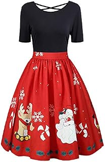 Fashion Christmas Print Dress Womens Plus Size Criss Cross Gown Evening Party Dress