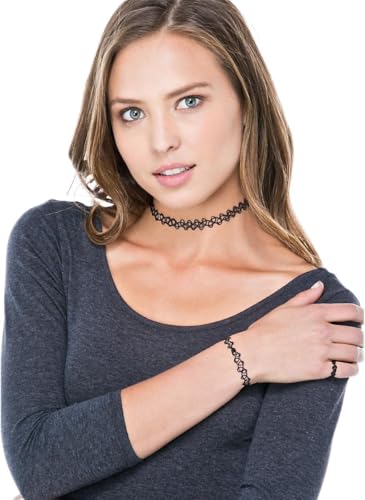 SSHUIKKAI Choker Kette Damen, Tattoo Kette, Joker Kette, Tattoo Halskette, Choker Schwarz, Halsketten-Set, 90er 95er Jahre Schmuckzubehör für Frauen Teenager Mädchen Jungen(Schwarz)