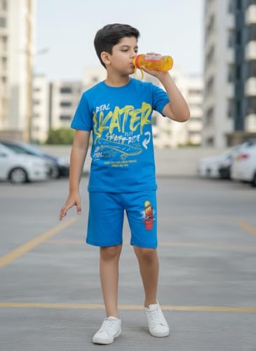 Image of Boys Halfsleeves Cotton Solid /Printed T-Shirt & Shorts Summer Co-ord Set /Clothing Set /Casual wear