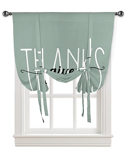 Thanks Fall Tie Up Curtains for Kitchen Bathroom Bedroom Windows 45 Inch Length, Balloon Drape Curtains Shade Rod Pocket Drapery Curtain Happy Thanksgiving Harvest Autumn Holiday 1 Panel, 34