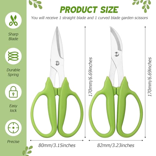 Lanties 2 Pcs Garden Scissors Shears Trimming Scissors Pruning Floral Shears for Herb Flowers Plants with Straight and Curved Blade for Gardening