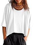 Tankaneo Womens Oversized T-Shirts Cropped Summer Casual Short Sleeve Loose Fit Tee Tops White