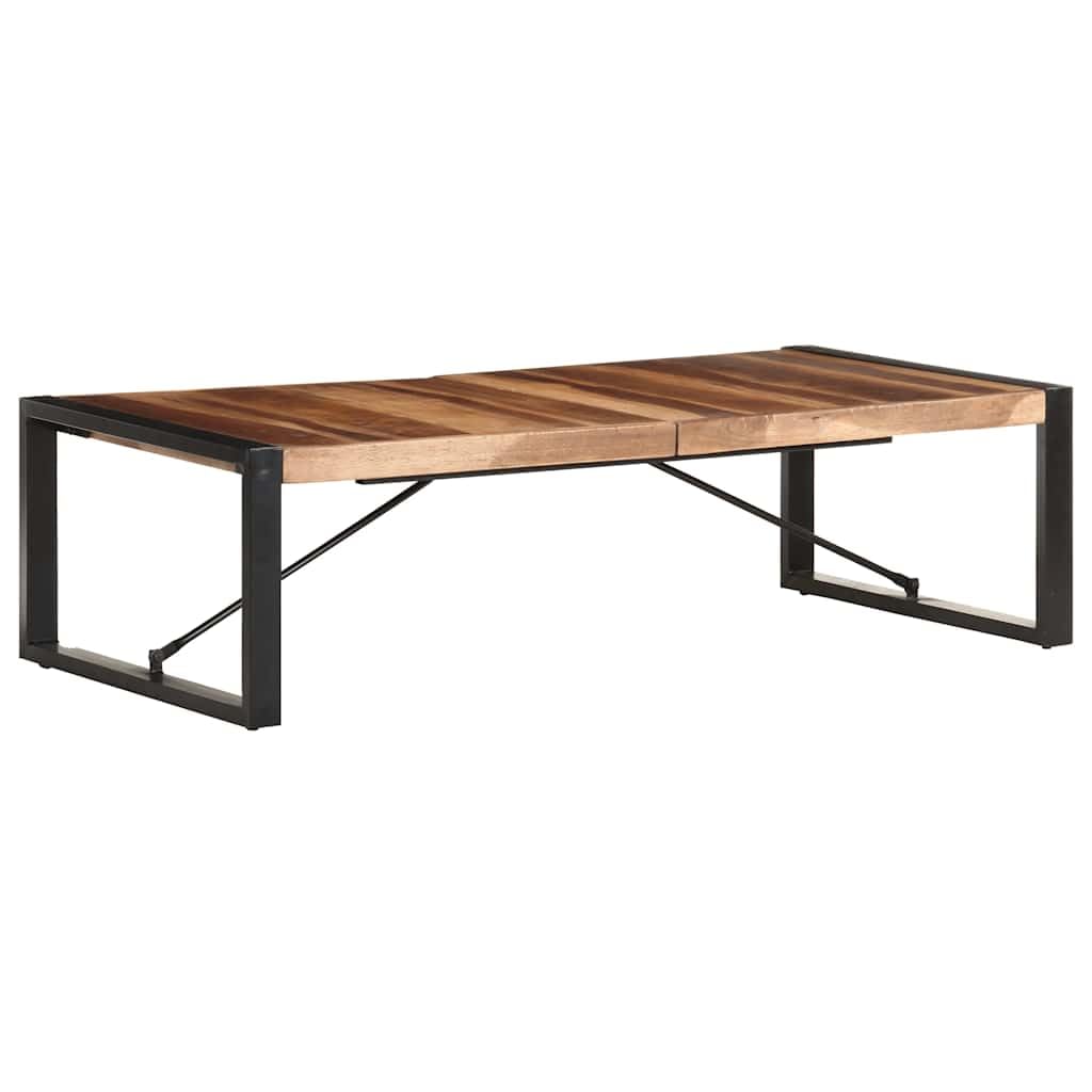 Mesa de centro industrial de 140 x 70 x 40 cm de madera maciza de acacia y madera de caucho, patas de acero con recubrimiento en polvo para mayor estabilidad, grano de madera natural, pieza