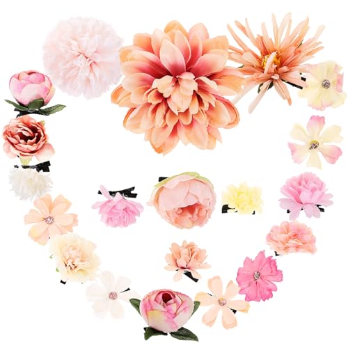 TIDTALEO 20pcs Vintage Fabric Flower Hair Clips Set for Teens Small Decorative Hair Accessories for Wedding Birthday Party