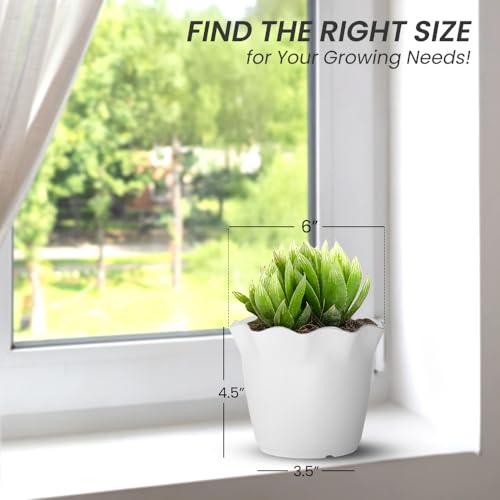 Image of YUCCABE ITALIA SHERA 6 Inch Plastic Flower Pot 3 Piece Set of Unbreakable Round Shape Planter for Home Garden Seedling, Indoor and Outdoor (White)