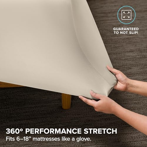 Image of Bare Home Cooling Performance Jersey Knit Stretch Sheet Set, Moisture-Wicking & Breathable, 4-Way Stretch Bed Sheets, Envelope Pillowcases (Full, Sand)