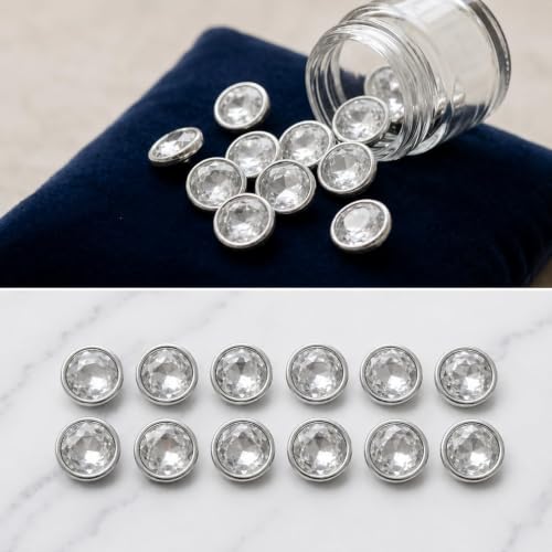 Image of Pack of 12 Crystal Kurta Buttons Diameter 20 L,Sewing Shank Buttons Craft Crystal Clear Acrylic Rhinestone Silver Back