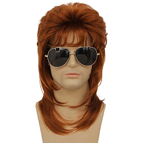 Image of Swiking Orange Mullet Wig for Men Retro 70s 80s Disco Rocker Curly Punk Party Halloween Cosplay Costume Full Wigs (Orange)