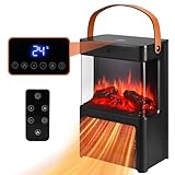 RINRI Heizlüfter Energiesparend mit Kamin, 2000W Heizung Elektrisch, Oszillierend Elektroheizung, 12-Std-Timer, 3 Modus 3 Geschwindigkeit, PTC Keramik Heizlüfter Klein