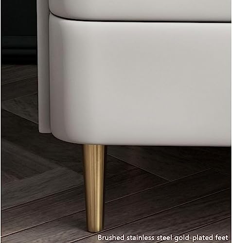 Mid Century Modern Nightstand Faux Leather Bedside Table with Marble Top 3 Drawer Wood Cabinet Stylish Black & White Bedroom Furniture 19.7" x 15.7" x 27.2" - Image 8