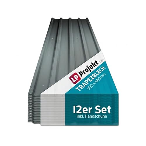 LP Projekt Trapezblech 12er Satz Rost und Witterungsbeständige Trapezförmig Dachplatten 115 x 46cm (6 35 m) aus verzinktem Stahl | Trapezblech anthrazit für Carports Garagen und Wandverkleidungen