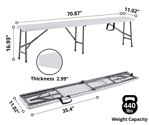 Naomi Home Resin Folding Soccer Bench, Foldable Garden Bench, Weatherproof White Bench, 6 Seat Narrow Folding Table, Outdoor Picnic Benches, 1.4 Feet Fold-Up Bench White #TOP1