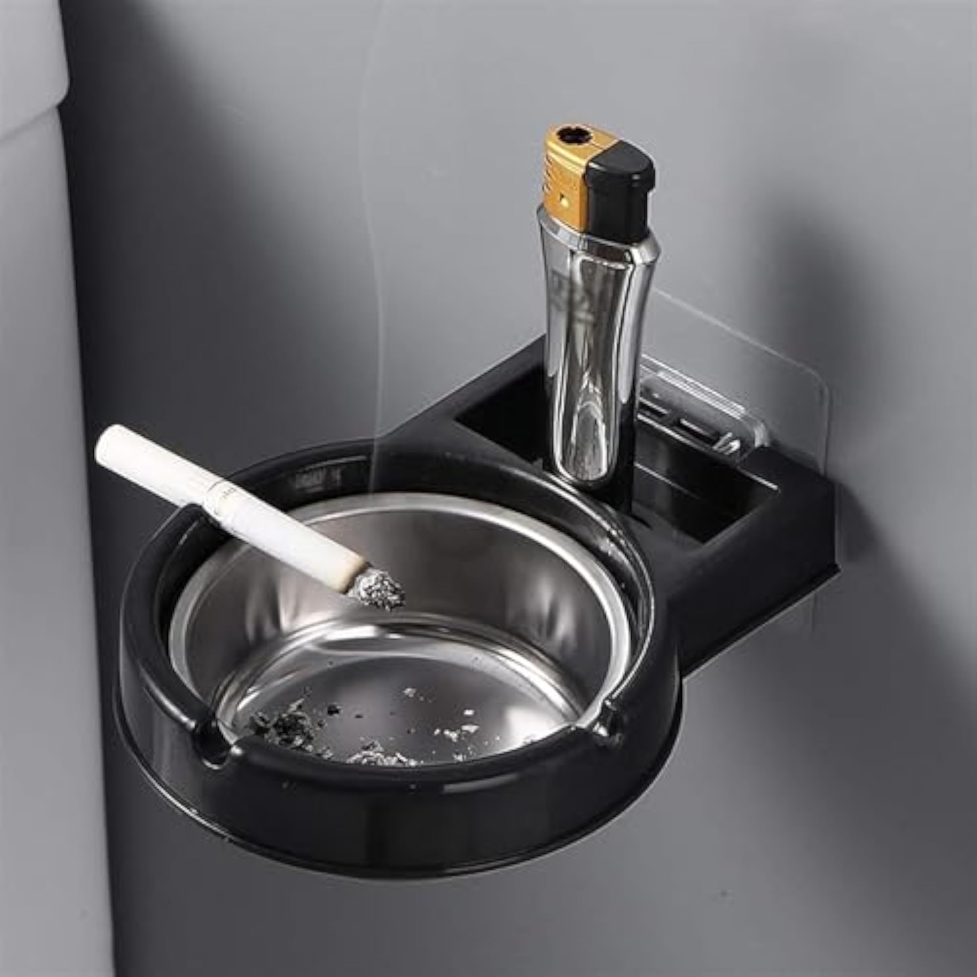 Wall Mounted Smoke & Cigarette Ashtray Holder, Black
