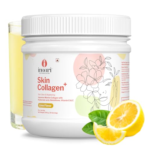 Image of Inaari Collagen Supplements For Women|Japanese Marine Collagen Type 1 & 3 Powder|Contains Glutathione,Vitamin C & E For Glowing Skin|Lime Flavor|200 grams