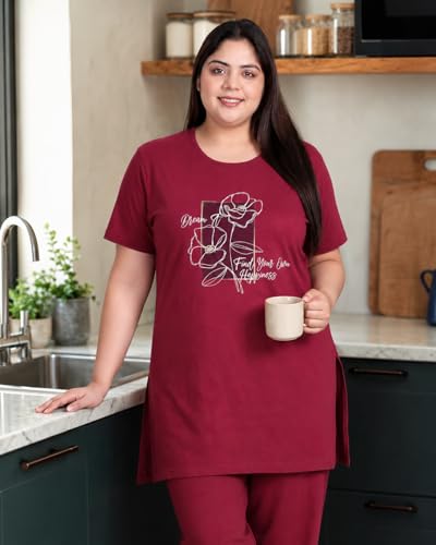 Image of In Love Women's Printed Cotton Plus Size Longline T-Shirt with Pockets | Cotton fabric - soft longline T-shirt with easy plus-size fit