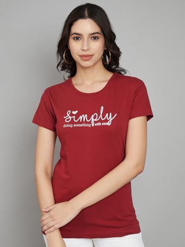 Image of Women Cotton Regular Fit Round Neck T-Shirt (Simply)