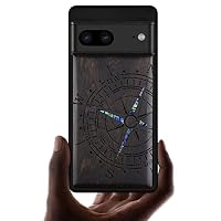 Carveit Cover Compatibile con Google Pixel 7 Custodia [Incisione in legno e intarsio di cozze] Opera unica d'arte Custodia Legno per Pixel 7 Paraurti Robusto TPU (Legno nero-bussola