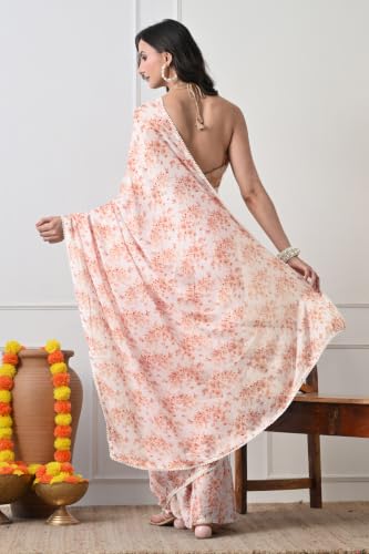 Image of MIRCHI FASHION Saree for Woman Georgette Floral and Leaf Printed | Elegant Farewell and Ceremonial Women's Sari with Blouse Piece