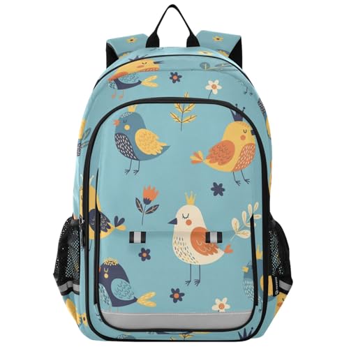 DOMIKING Chickens Flowers Blue Kids Backpack for Boys Girls School Backpack for Elementary Preschool Middle School Laptop Backpacks Bookbag for Travel Work Women Men