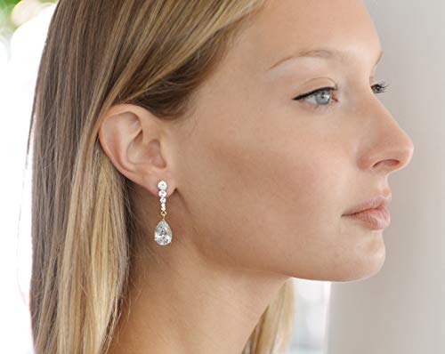 Mariell Gold Cubic Zirconia Wedding Drop Earrings, Teardrop CZ Crystal, for Brides, Bridesmaids, Prom2