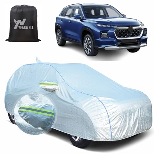 Image of Car Body Cover for Maruti Grand Vitara, 100% Waterproof, Heat-Resistant with Mirror & Antenna Pockets, Soft Cotton Lining, Triple Stitched, Piping & Reflector (Reflective Silver)