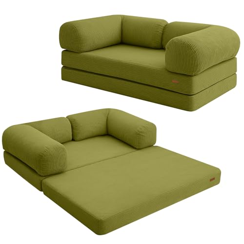 Consejos para Comprar Sofa Cama en L los más solicitados. 47 COMAX - Sofá cama de futón, 4 en 1, plegable, con reposabrazos en forma de L, color verde claro