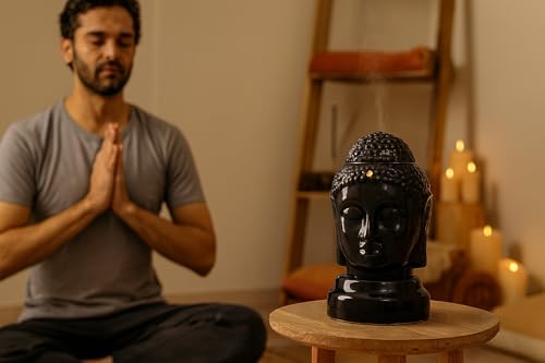 Image of HS HINDUSTANI SAUDAGAR Noir Bodhi Ceramic Aroma diffusers Electric Oil Camphor Burner for Home Essentials Oils Kapoor dani for Office Meditation Bedroom Ideal for Aromatherapy decor and Gift