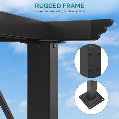 YITAHOME Metall-Pergola mit einziehbarem Dach, Outdoor-Pergola inklusive wasserabweisendem und PU-beschichtetem Baldachin mit LSF 15, Sonnenschutz für Grillveranstaltungen, Gartenpartys und Rasen in