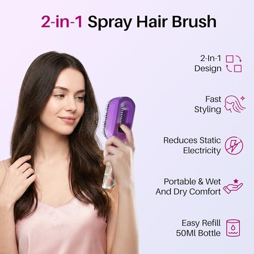 Noldena Hair Brush with Built-In Water Spray, Purple — view 2