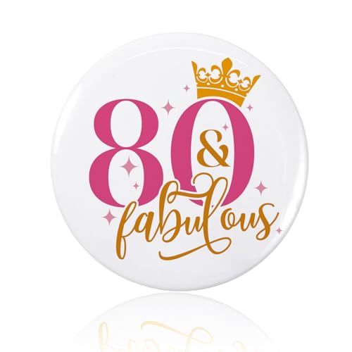 80th Birthday Badge 5.8cm Girl Badge Accessories Sparkling Party Decoration 80th Birthday Gift for Women Milestone Anniversary