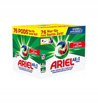 Ariel Detergente Pods All-in-1, Detergente 76 lavados, Color, potente eliminación de manchas en solo 1 lavado