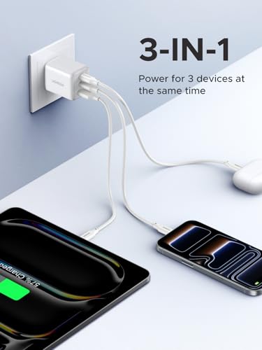Image of UGREEN 3-Port 30W USB C Charger Block, GaN II Type C Fast Charging, White | 2 USB-C & 1 USB-A, Compact Size, Multiple Protection, for iPhone 17 /16 /15, Galaxy S26 /S25, iPad, MacBook Neo /Air