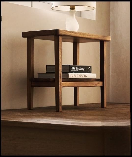 Image of Solid Sheesham Wood Bedside Table with Open Shelf | Minimalist Nightstand for Bedroom & Living Room | Wooden Side Table for Home Decor (Natural Finish)