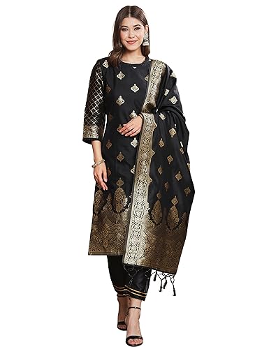 Image of VredeVogel Women's Cotton Silk Jacquard, Banarasi Silk Kurta Pant With Dupatta Set
