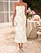 ZESICA Women's Summer Strapless Floral Midi Dress 2026 Bodycon Mesh Tube Wedding Guest Cocktail Party Formal Dresses Apricot Small