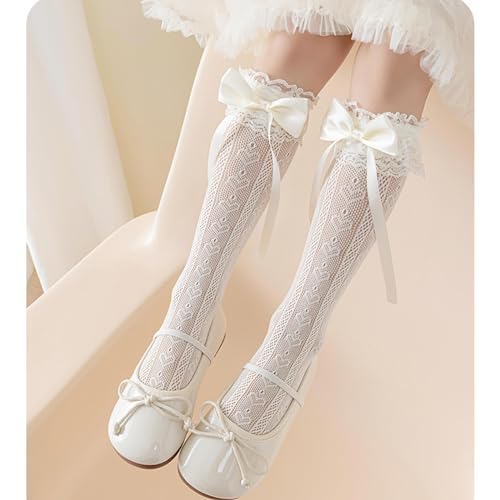 Girls Ruffle Knee Socks Bowknot Ribbon Thigh High Stockings Socks Fashionable4