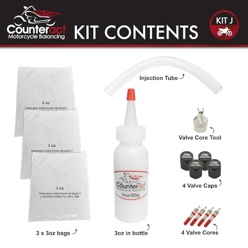 Image of Counteract KIT-J ATV Do It Yourself Tire /Wheel Balancing Beads Kit - (4) 3oz Balancing Bead Applications, (4) Valve Caps and Cores, (1) Core Remover, Injector Bottle