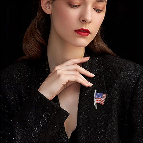 Image of coadipress American Flag Brooches for Women Men Rhinestone Crystal 4th of July American Patriotic Flag Brooches Pins Sparkle Veterans Independence Day Accessory Gifts