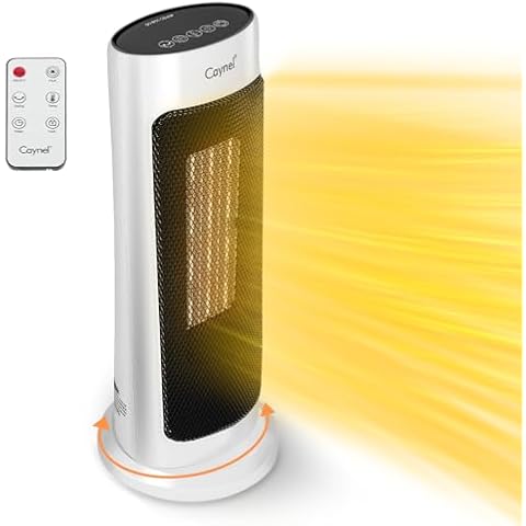 CAYNEL Home Oscillating Tower Ceramic Heater with Adjustable Thermostat, 12-Hour Timer and Safety Lock, Tip-Off Switch and Overheat Protection for Home and Home Office Areas, White Cover