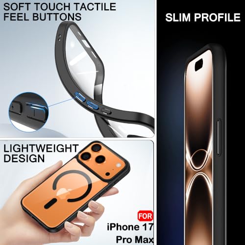 Image of TheGiftKart Ultra-HybridShockproof Back Cover Case for iPhone 17 Pro Max Compatible with MagSafe | Crystal Clear Hard Back Cover for iPhone 17 Pro Max (PC & TPU, Transparent Clear Back, Black Sides)