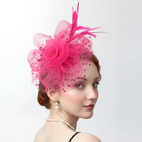Image of DRESHOW Fascinators Hat Flower Mesh Ribbons Feathers on a Headband and a Clip Tea Party Headwear for Girls and Women