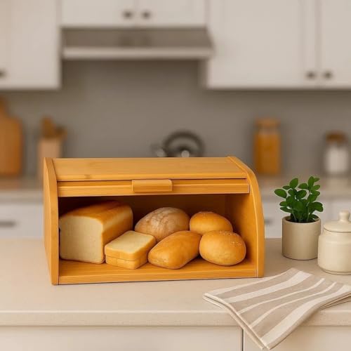 Bread Bin Roll Top Lid Bread Box Kitchen Countertop Storage Container Natural Engineered Wood Bread Storage Container for Loaves, Pastries, Buns, Bagels, Muffins, Cupcakes & Cookies 27x 16 x 40cm - Cosy Home Interiors Bread Bin Roll Top Lid Bread Box Kitchen Countertop Storage Container Natural Engineered Wood Bread Storage Container for Loaves, Pastries, Buns, Bagels, Muffins, Cupcakes & Cookies 27x 16 x 40cm - Image 9